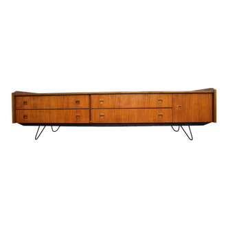 Scandinavian low teak and metal sideboard