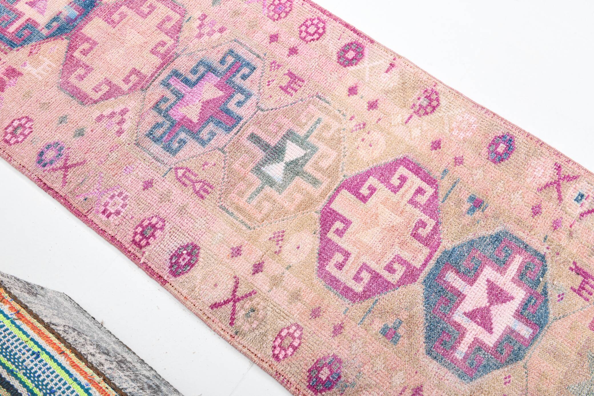 3x10 Rug For Hallway Pink Blue Vintage Runner Rug, 85x318Cm