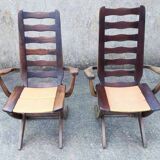 Pair of vintage TRICONFORT France deckchairs and relax chairs