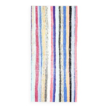 Tapis de zone vintage turc Oushak fait main en laine et coton bleu 86x175