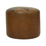 Round Vintage Pouf Brown Star Motif Skai Sixties