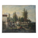 Peinture femmes bretonnes dans un paysage, maisons