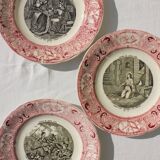 Set of 3 talking plates Jeanne d'Arc, Opaque porcelain of Gien