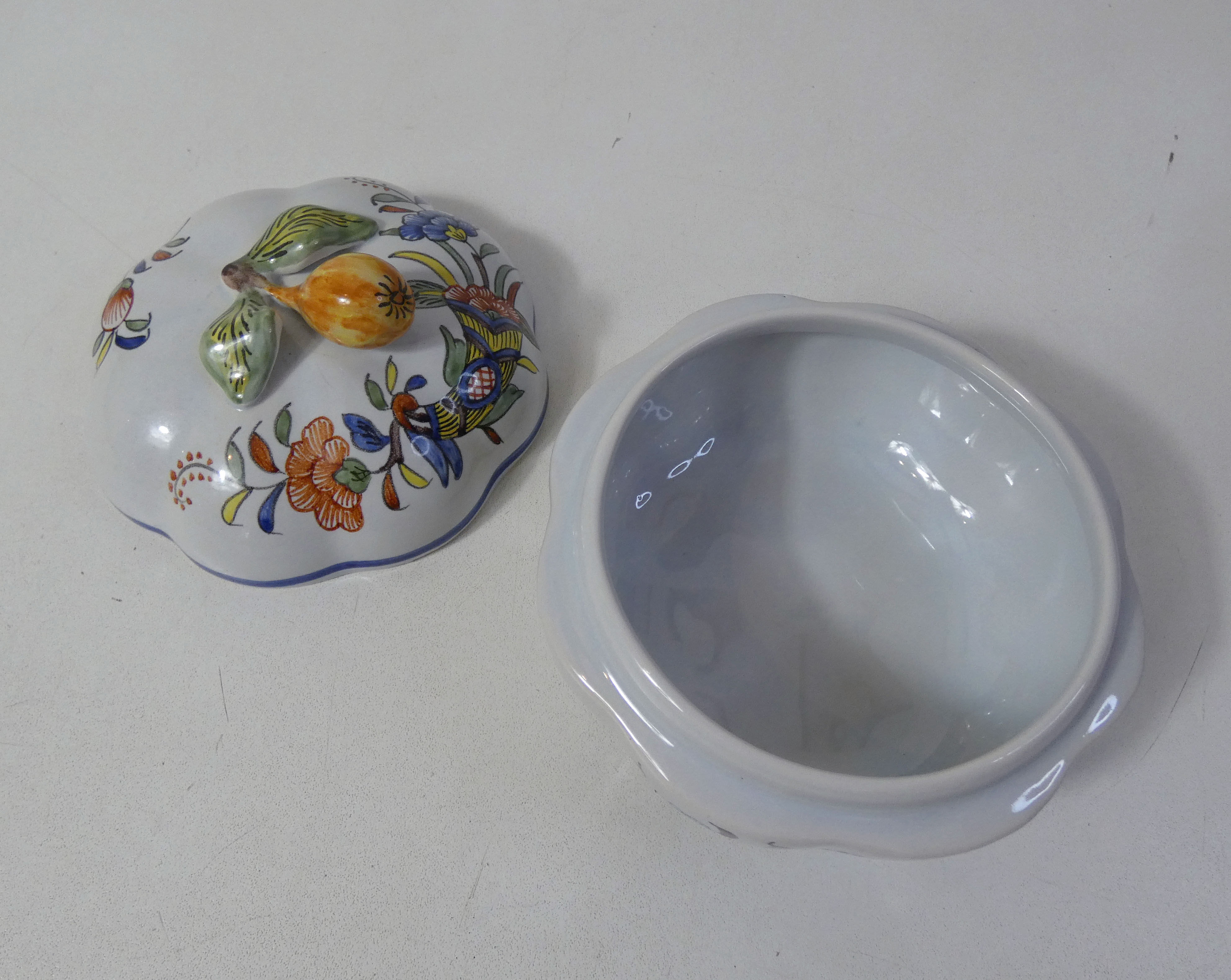 sugar bowl earthenware polychrome  Old Rouen Geo Martel