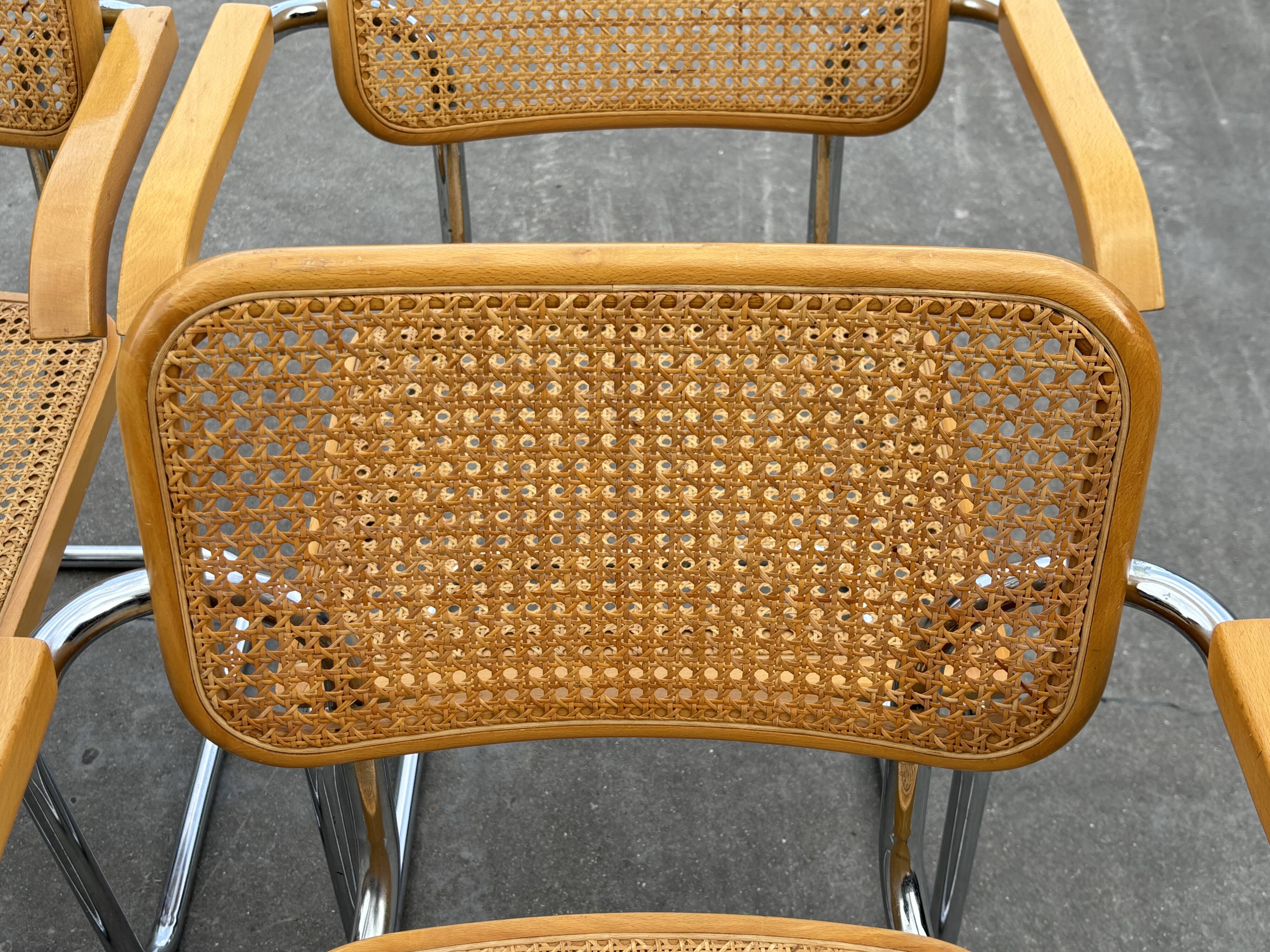 Set of 4 Cesca chairs model B64 with armrests Cesca Marcel breuer design