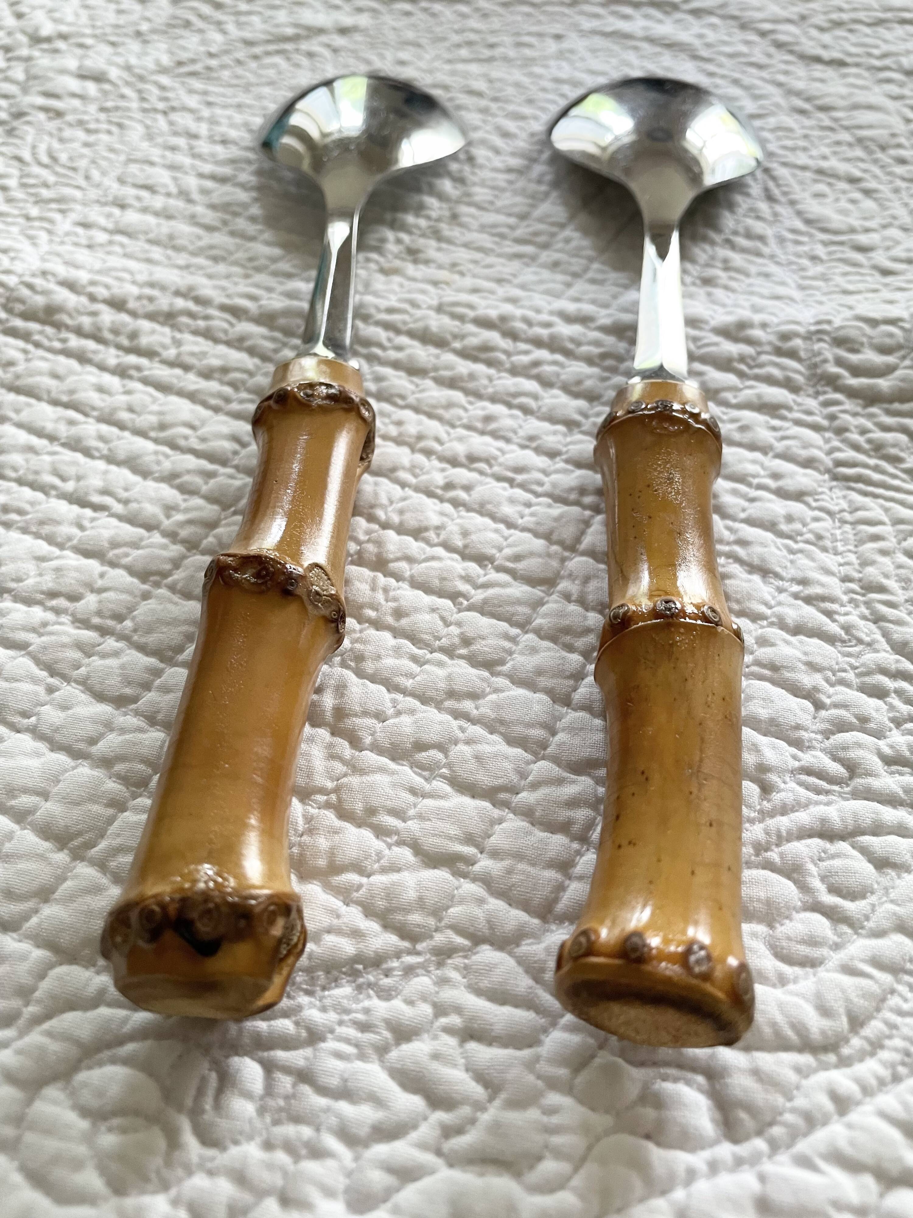 Serving cutlery with bamboo and stainless steel handles