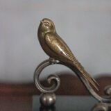 Serre-livres vintage, oiseau laiton socle marbre noir, animaux laiton