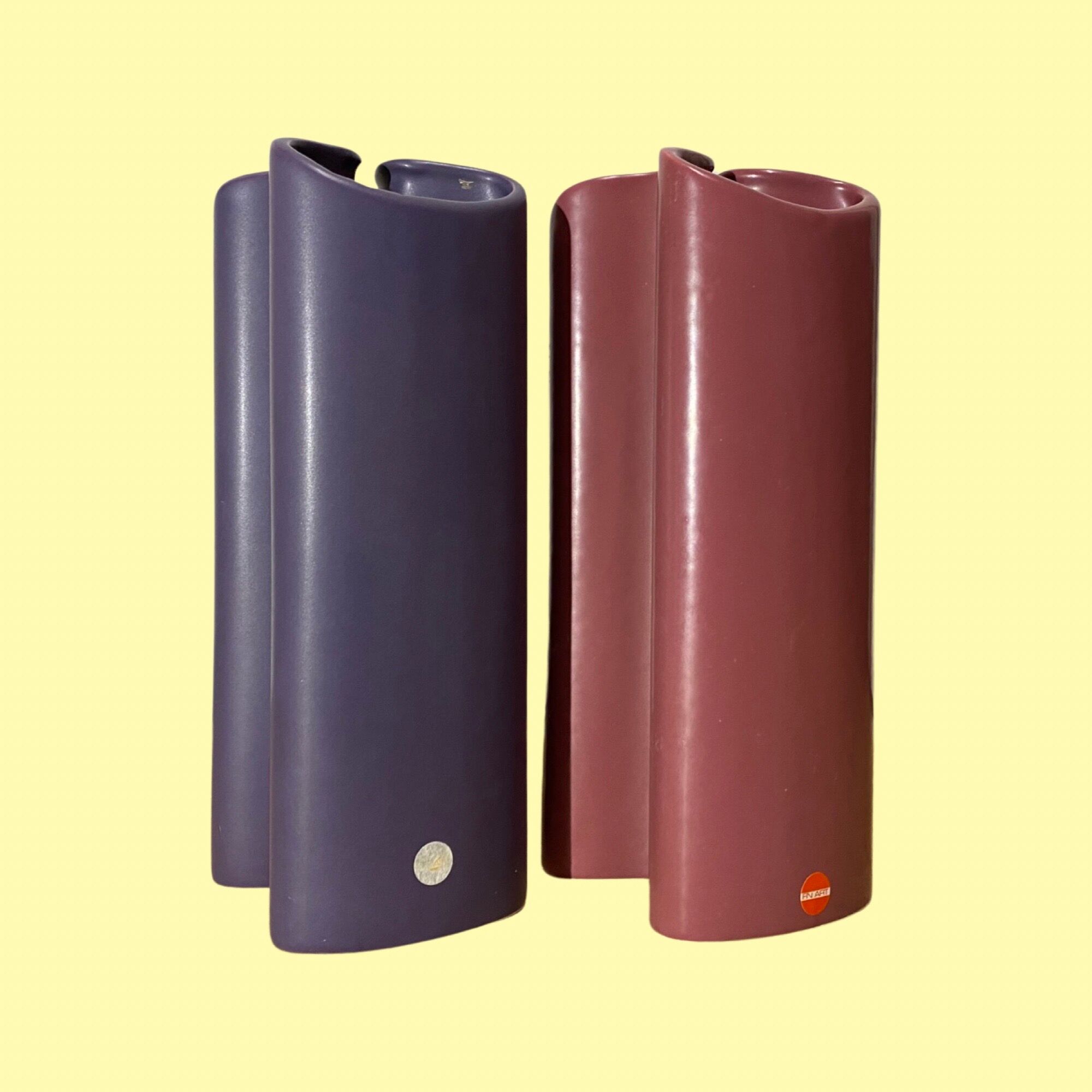 Set of 2 retro pink/purple vases made in denmark | fn art denmark ceramic pottery vases