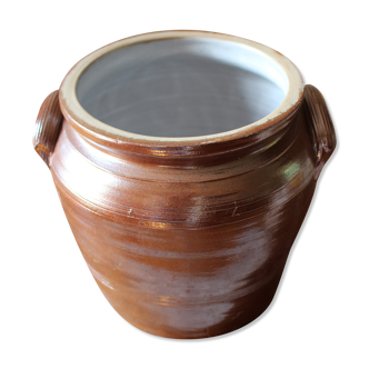 Brown terracotta pot two handles glazed interior