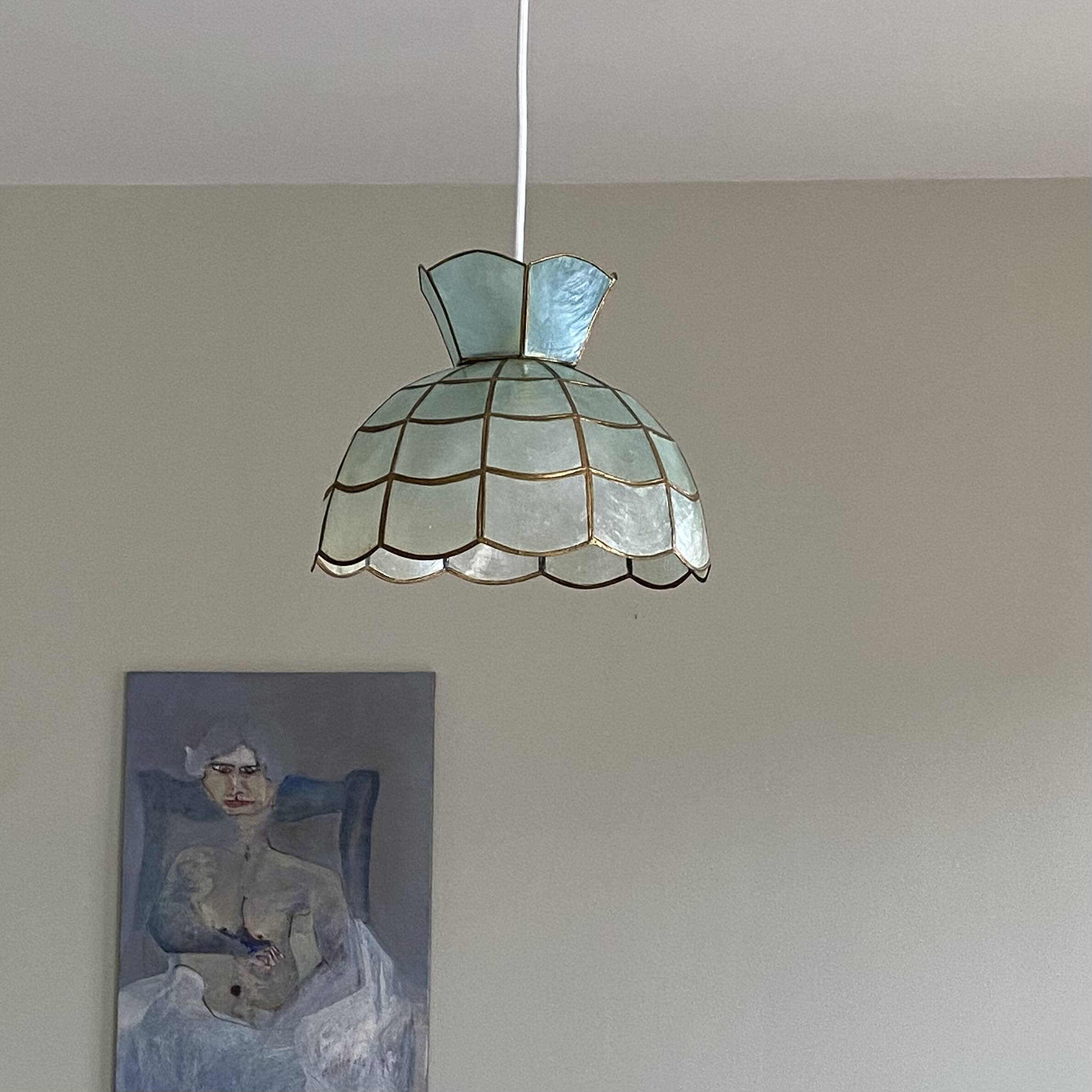 Suspension lampshade in bluish mother-of-pearl 1950