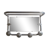 Portemanteau mural en aluminium avec miroir orientable, 4 patères et un porte chapeau, années 50