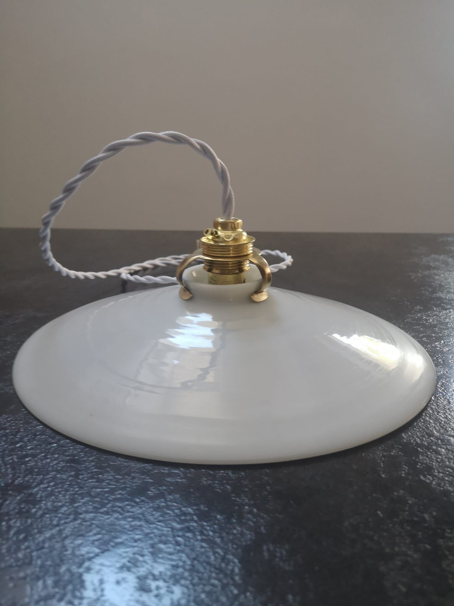 Old lampshade suspension opaline white smooth tbe art deco 1940 Ø 26 cm TBE