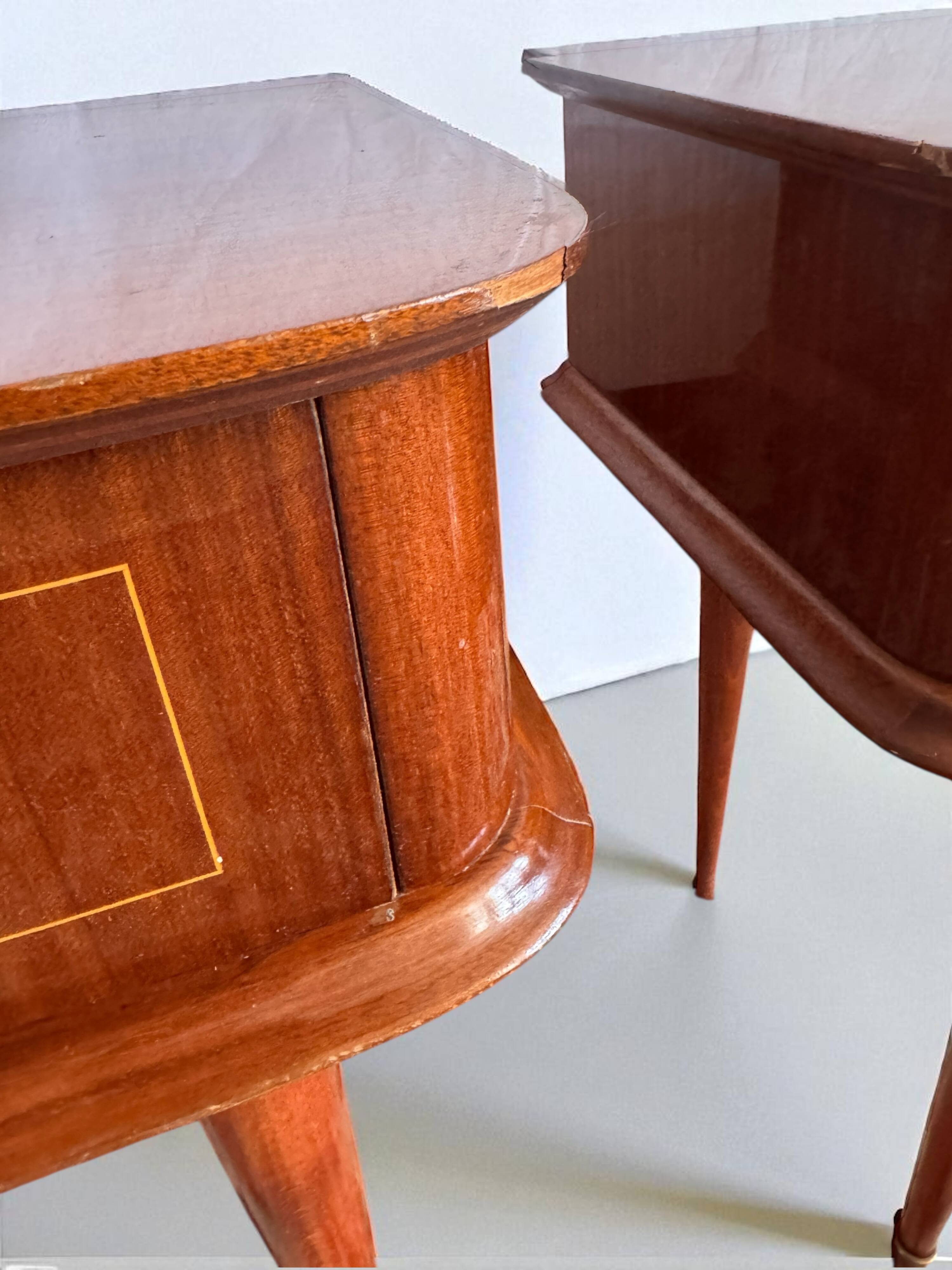 Pair of vintage 1950/60 mahogany bedside tables – tapered brass legs