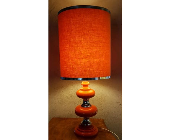 Lampe bois orange et chrome 70's