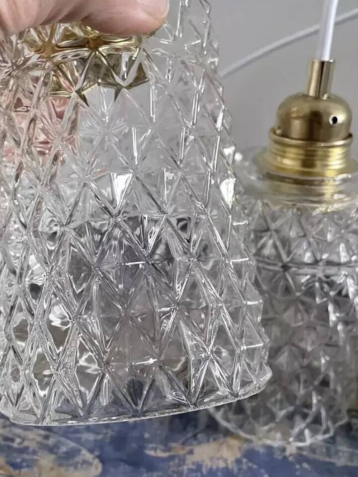 Set of two vintage chiseled glass pendant lights