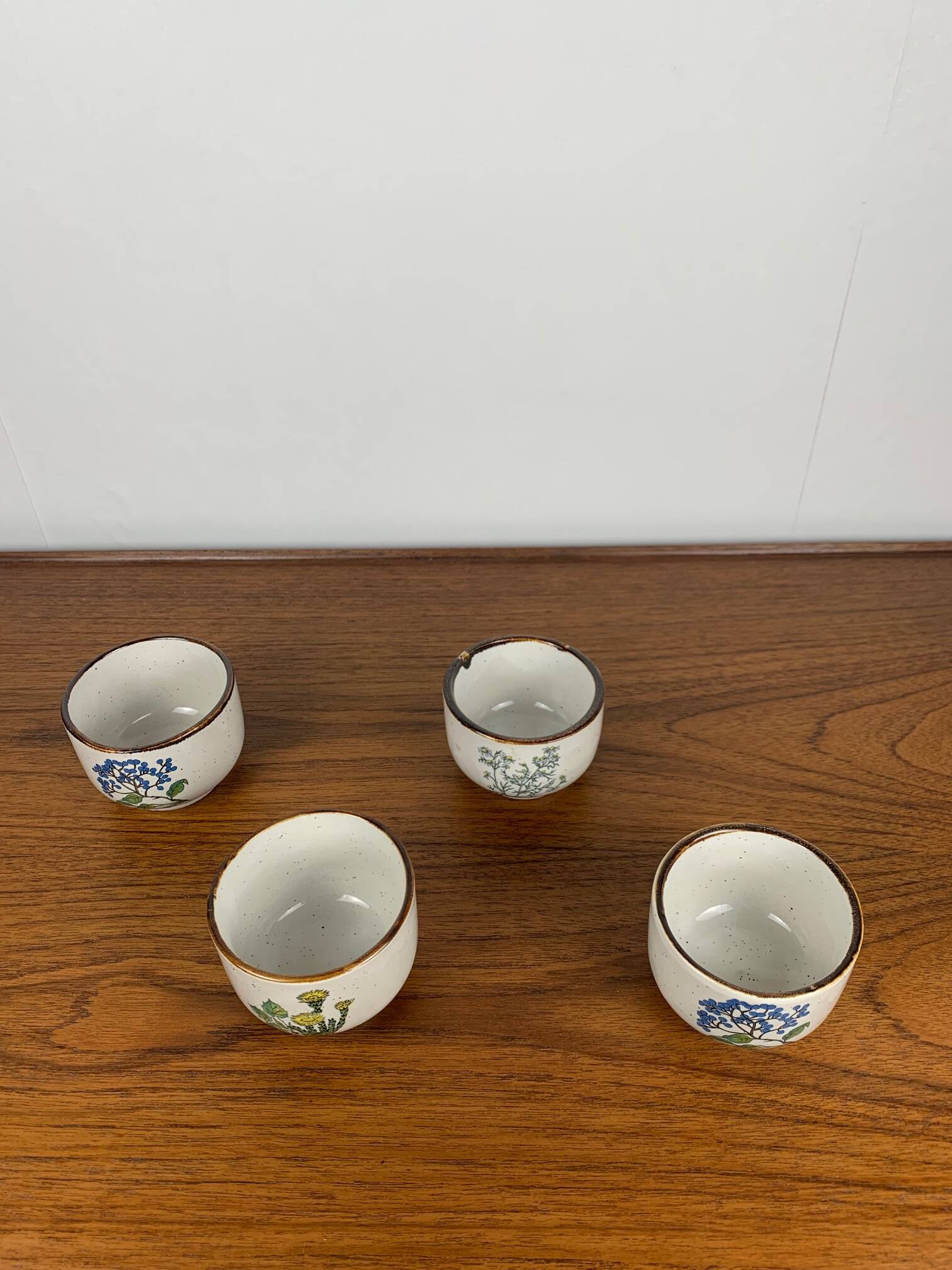 Set de 4 tasse à thé "herbier" , 1960/70, céramique