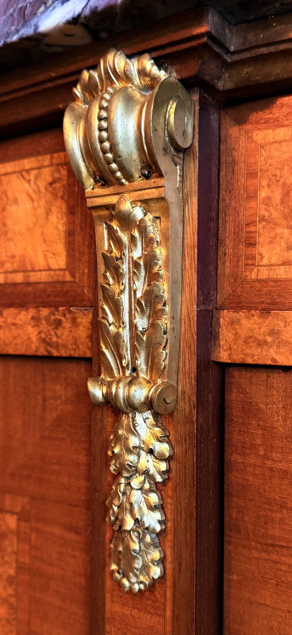 Rare antique buffet with marble, bronze, and marquetry in the Louis XVI style.