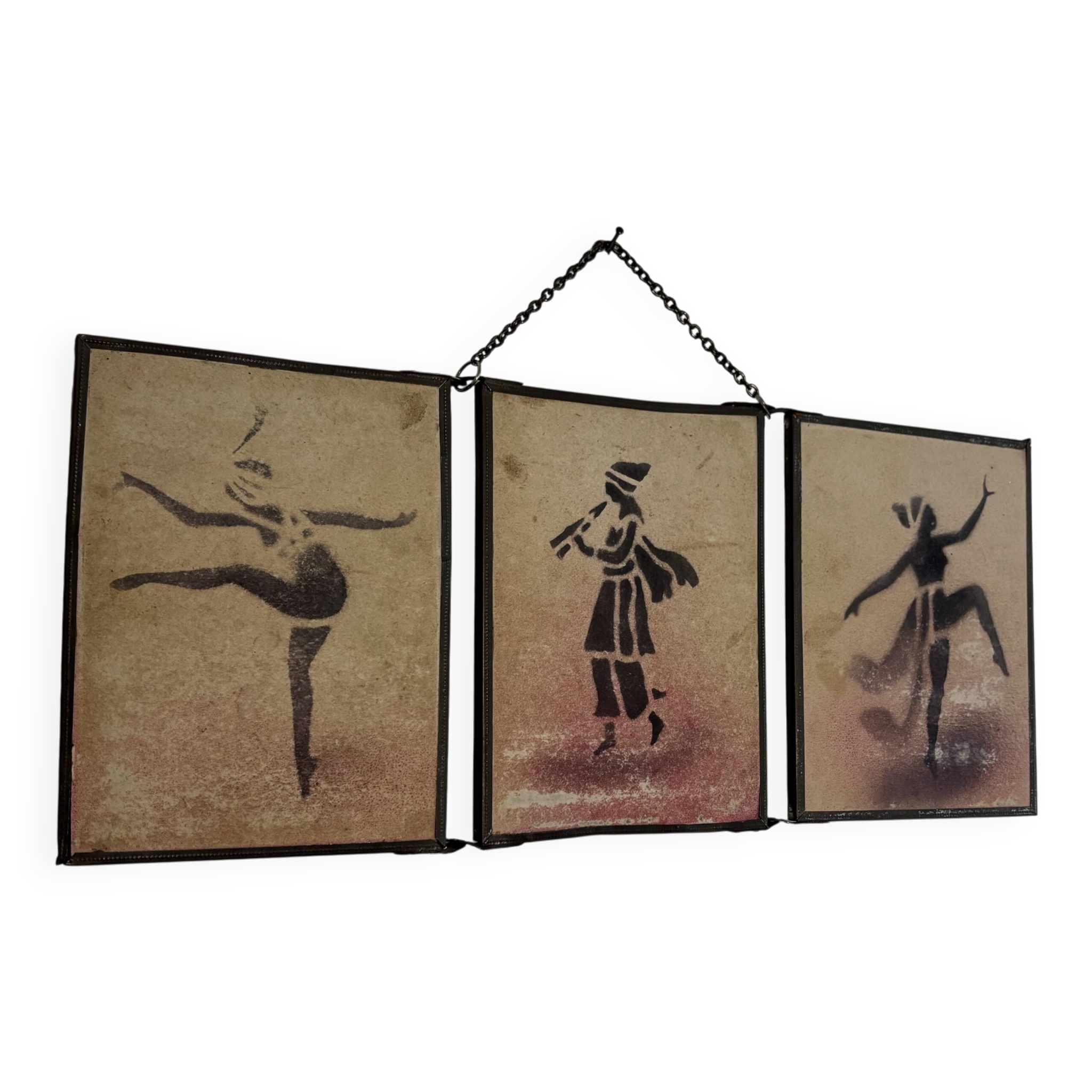 Vintage 1930 triptych mirror barber hairdresser young dancer woman - 19 x