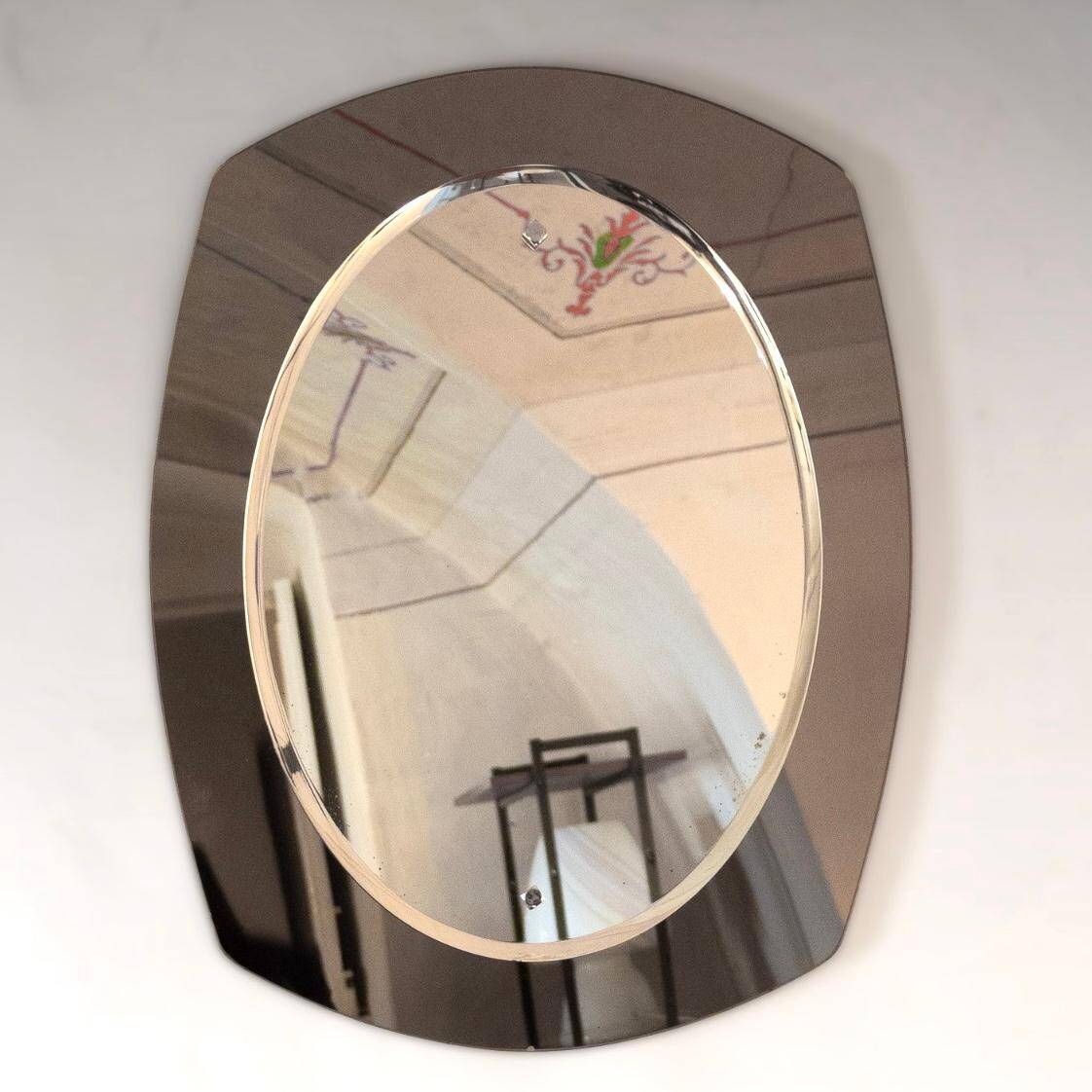 Miroir mural en verre biseauté de style mid-century moderne, Italie, années 1970
