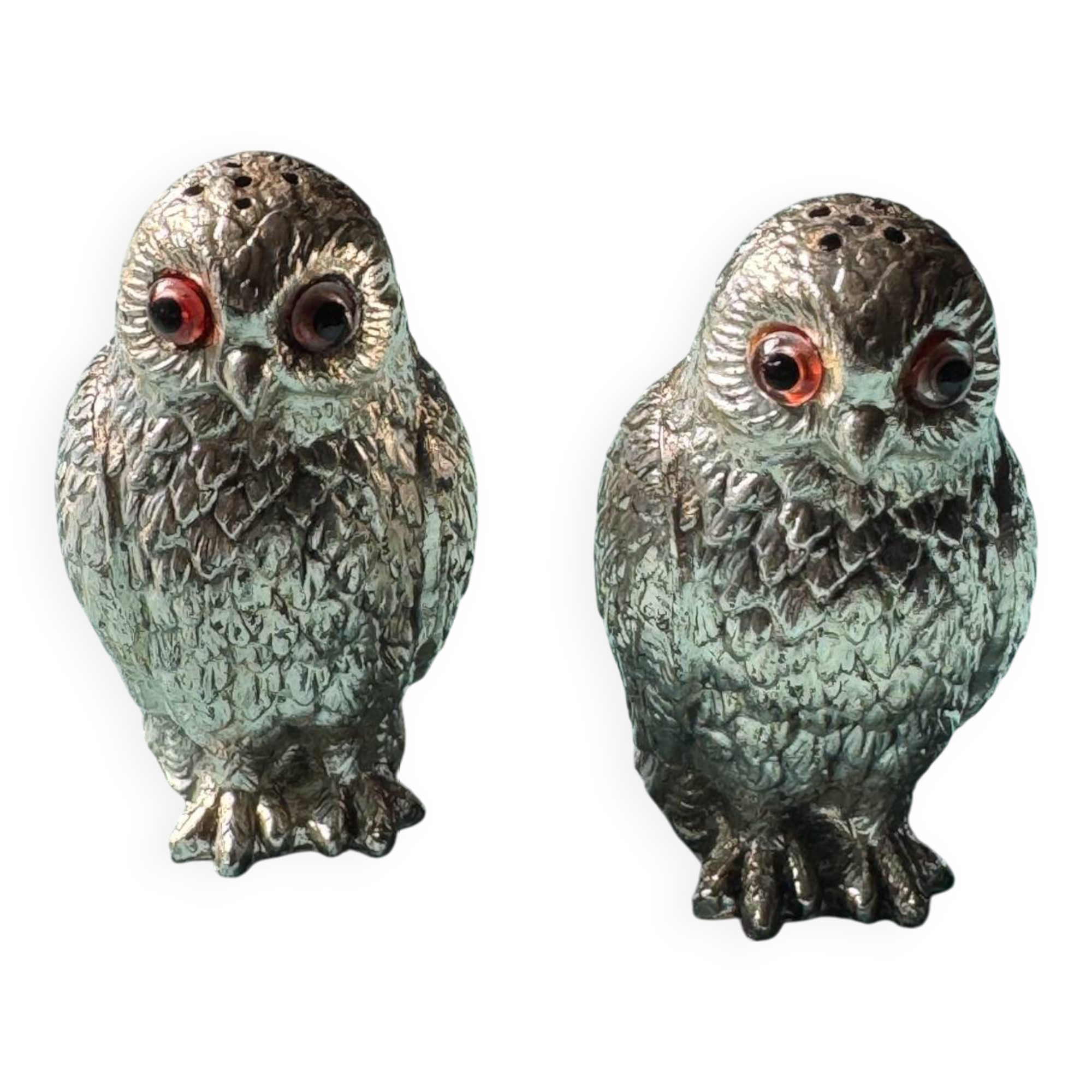 Vintage silver-plated owl-shaped salt and pepper shakers
