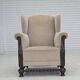 1960s, Danish wingback armchair, furniture velour, carved oak wood.