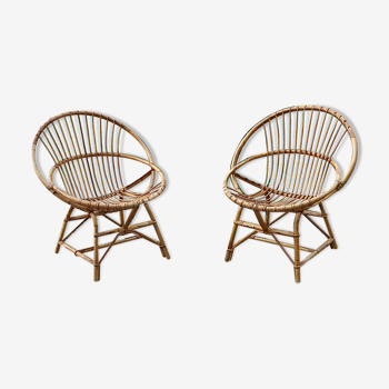 Pair of rattan basket armchairs 60s