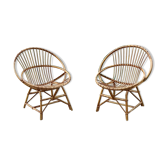 Pair of rattan basket armchairs 60s