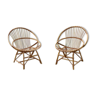 Pair of rattan basket armchairs 60s