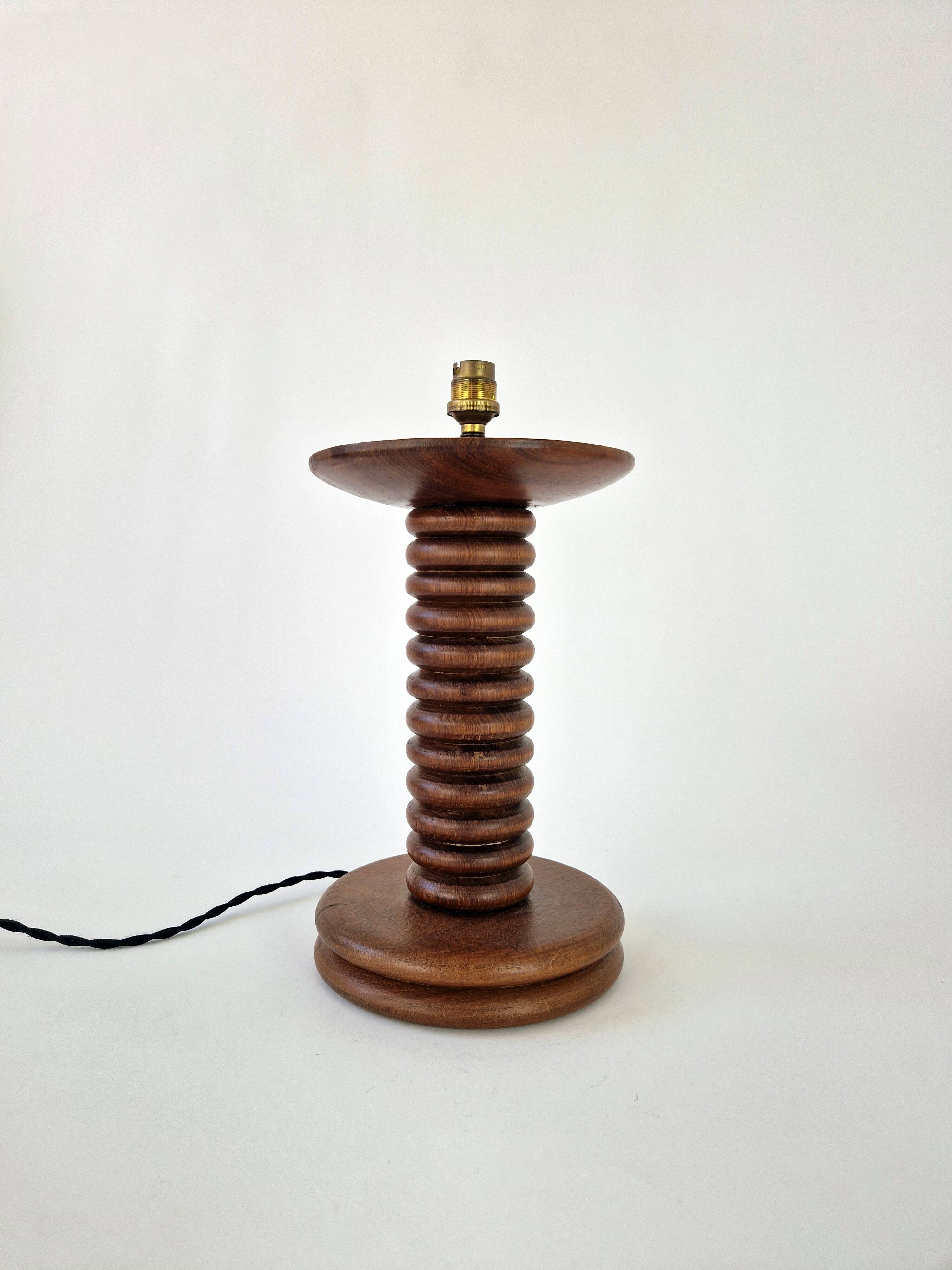 Vintage turned wooden lamp Art Deco style