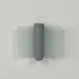 Vintage wall light, grey lacquered metal and frosted curved glass, France, 1980.