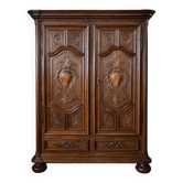 Armoire ancienne en Noyer massif sculpté – époque Louis XIII