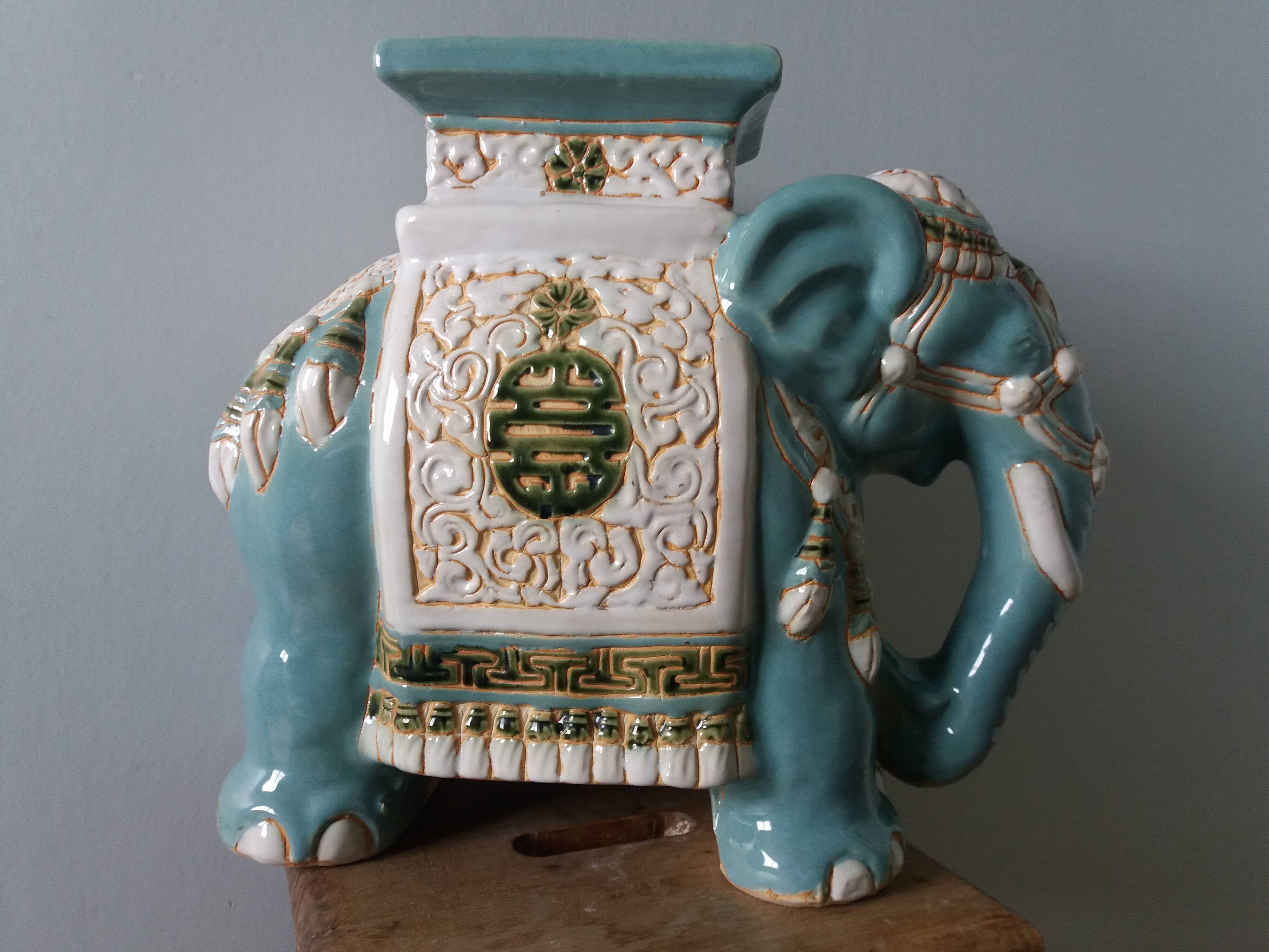 Green blue ceramic elephant