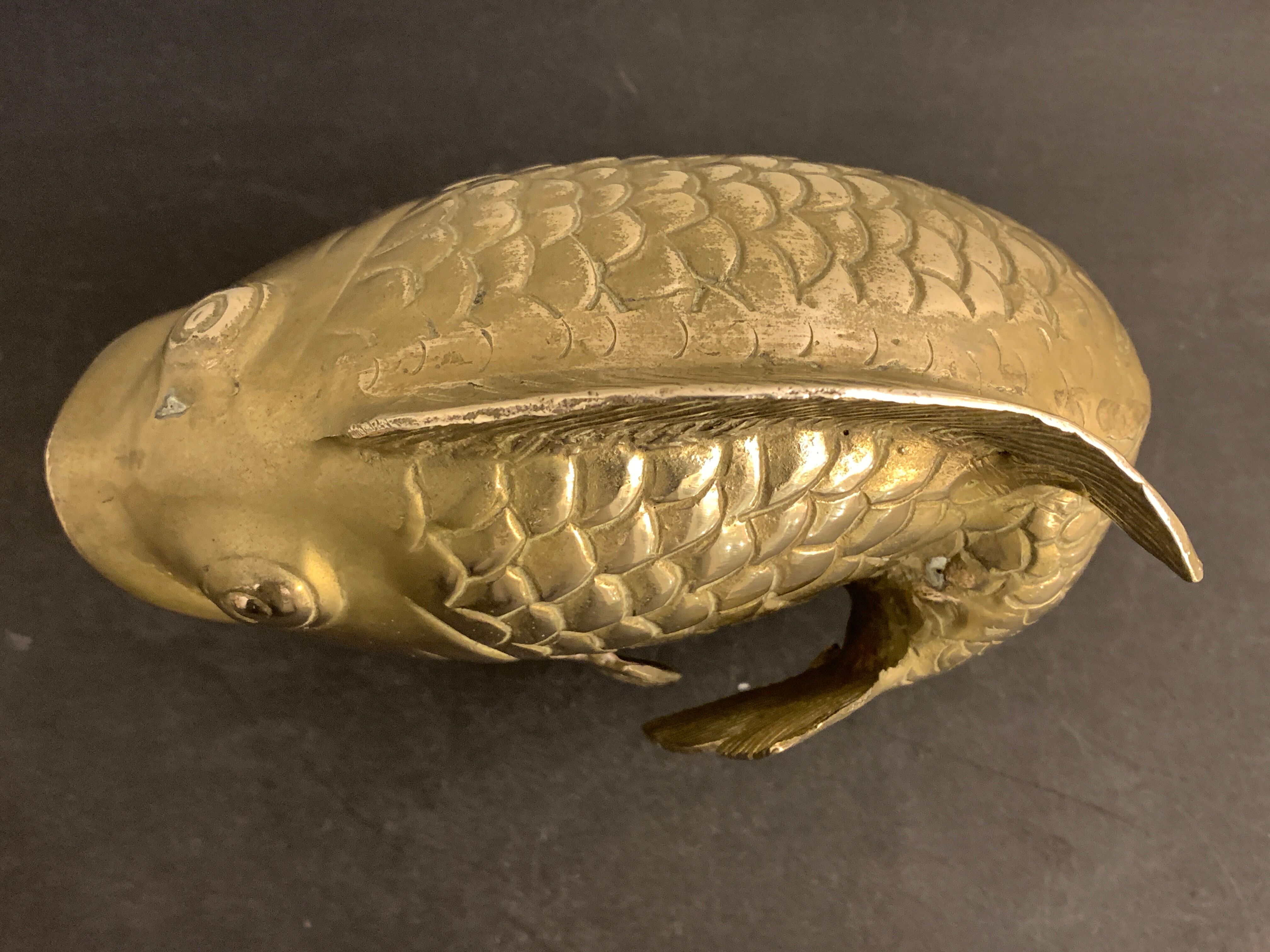 Koi fish vase, solid brass carp, Japan, late nineteenth century