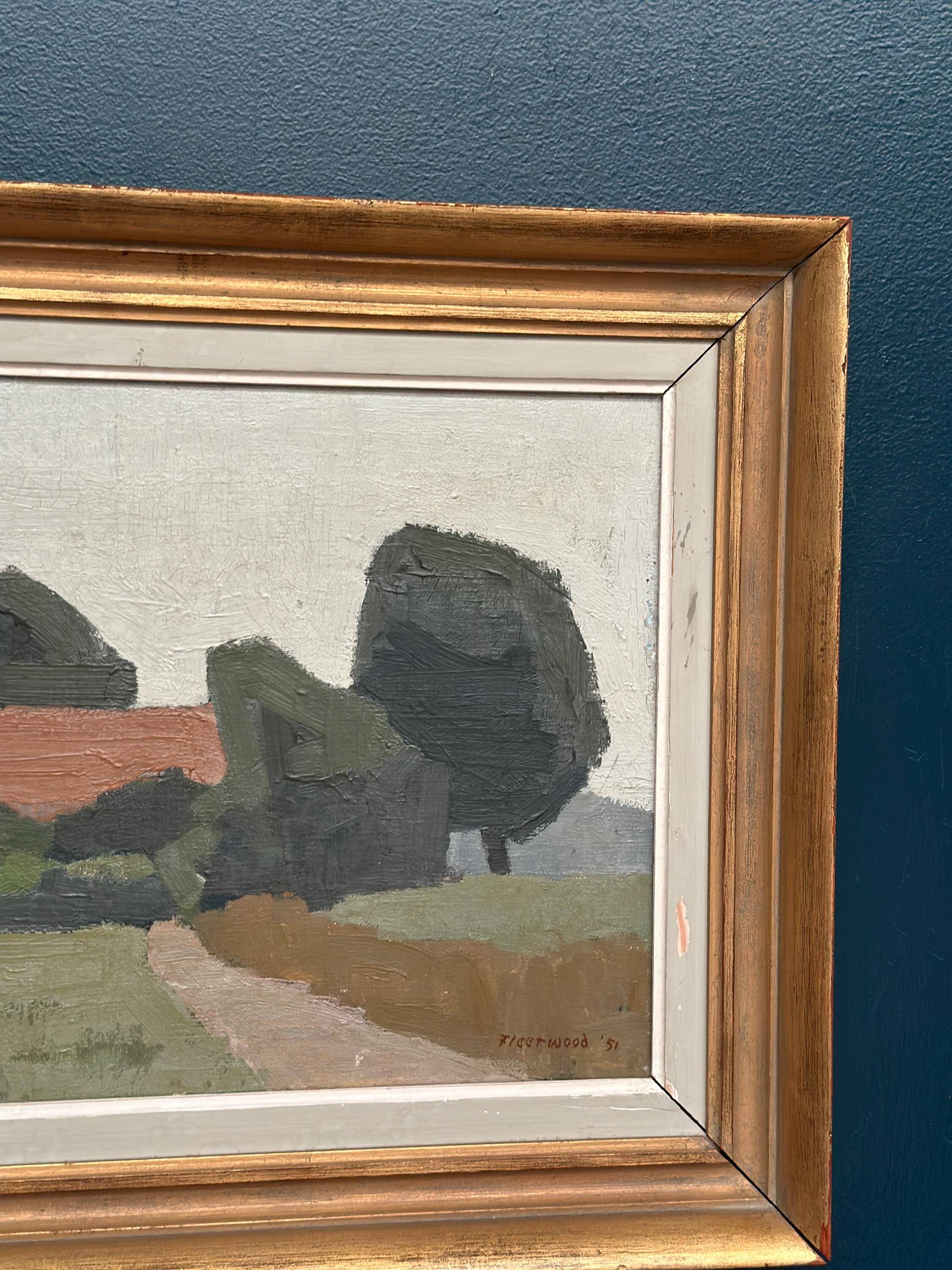 Huile sur toile originale suédoise – « Maison et arbres » par William Fleetwood
