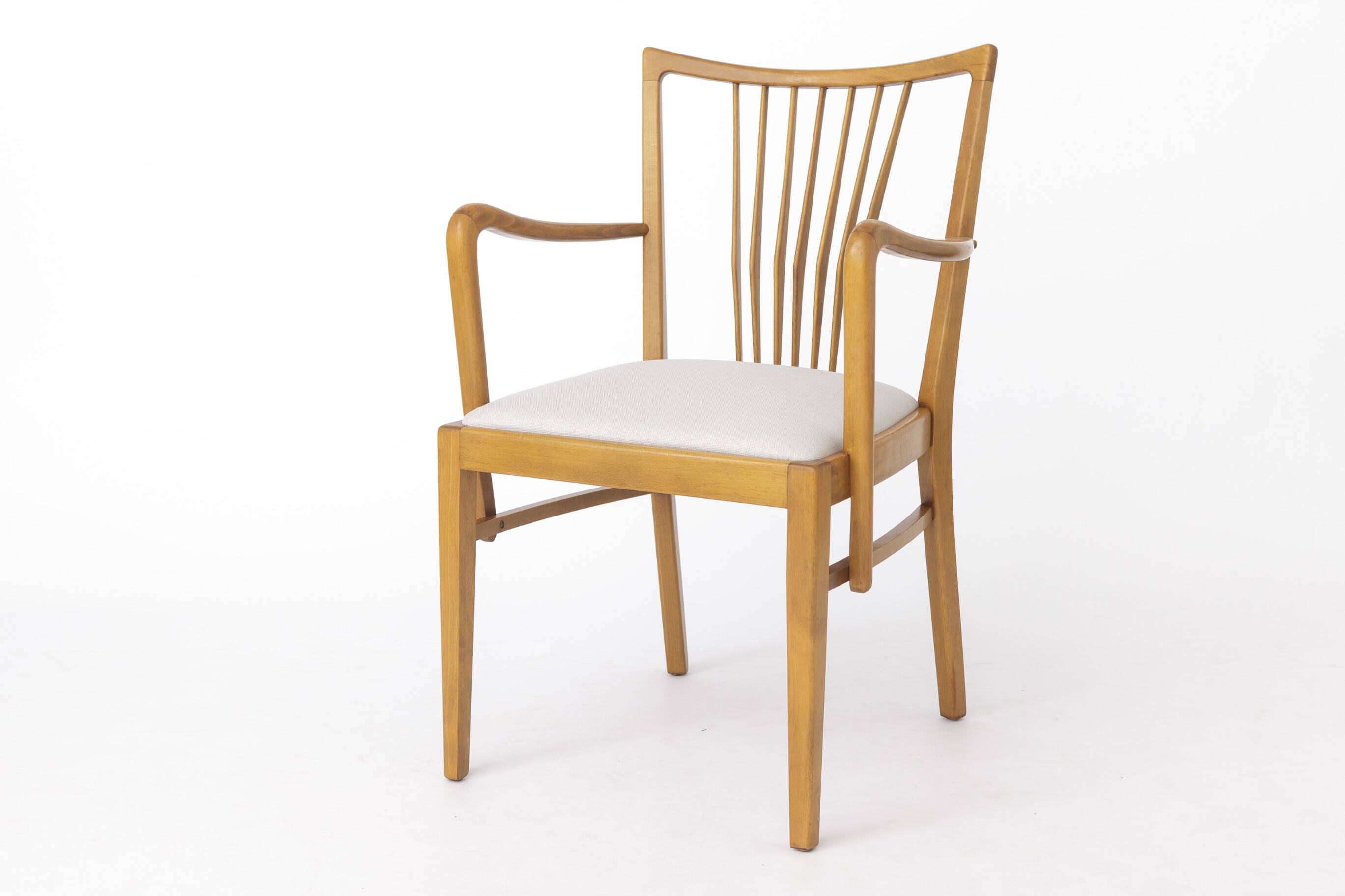 Pair of 1950s Vintage Armchairs, Restored Beech Wood & Light Gray 1950s