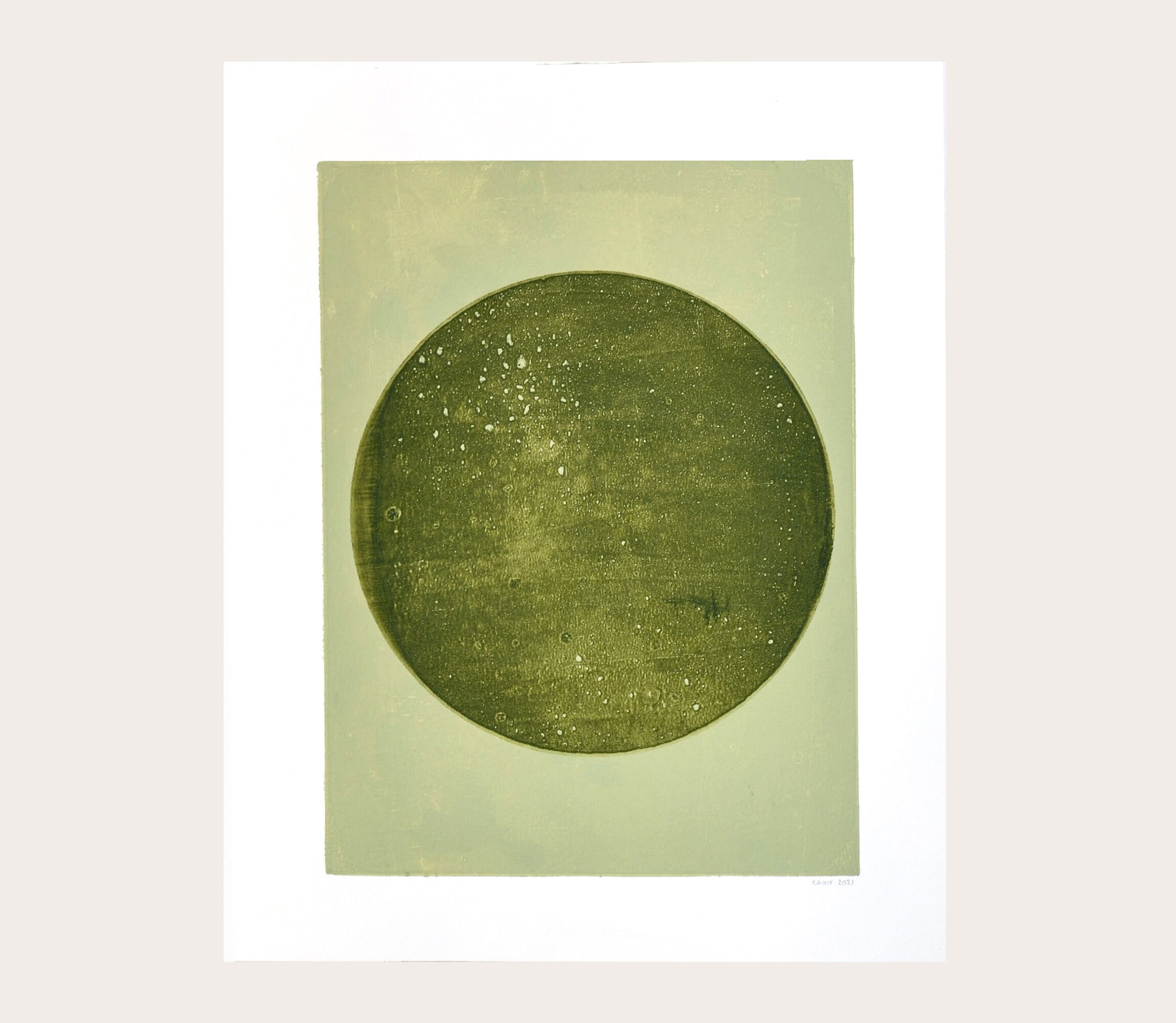 Peinture sur papier 40x50cm illustration Lune Verte signée Eawy