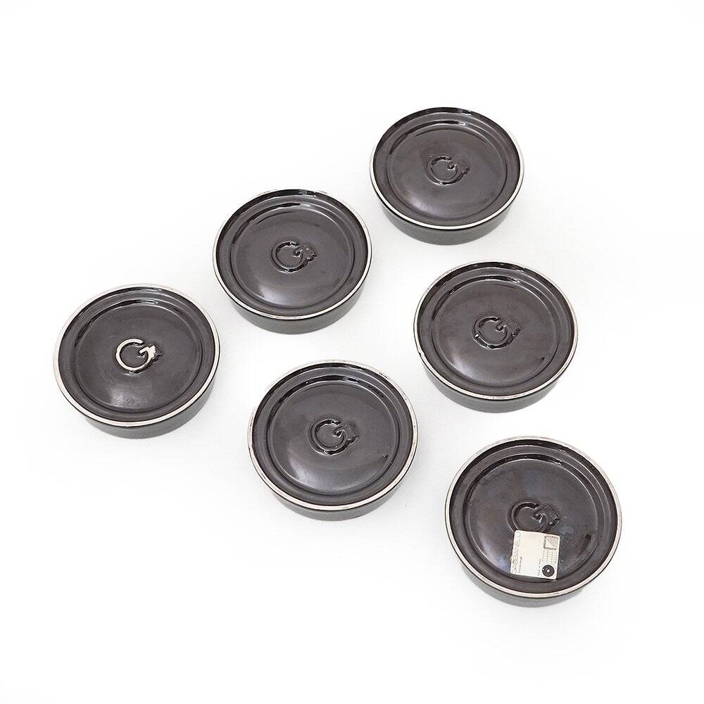 Gabbianelli black glazed ceramic bowls, 1970s, set of 6.