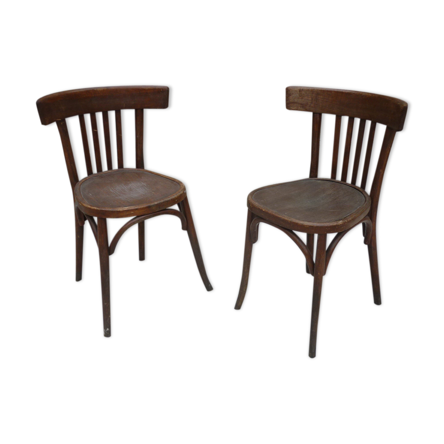 Pair of old bistro chairs with dark patina