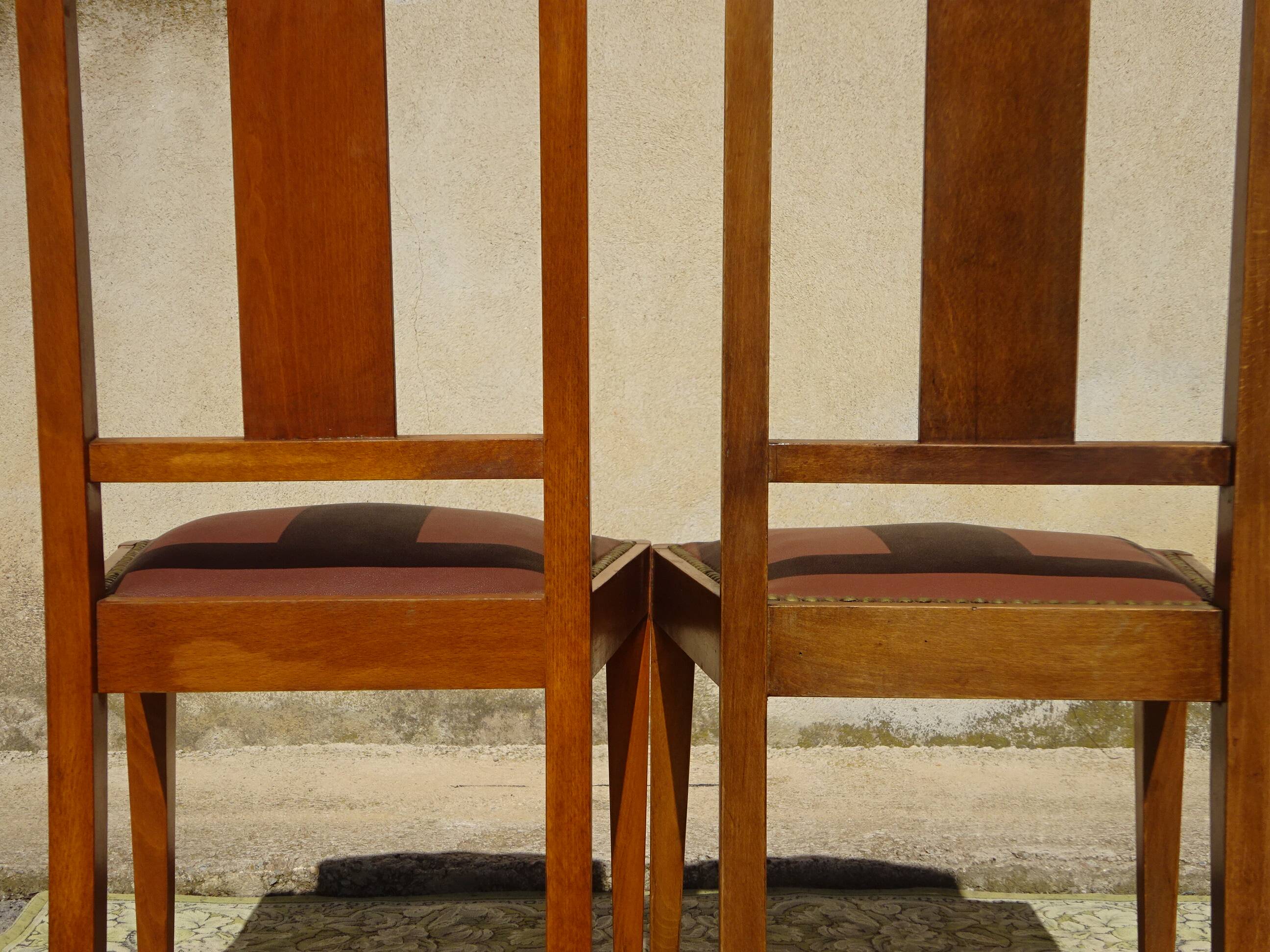 Matching set of 1 bridge armchair and 2 Art Deco chairs.