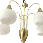 Mid Century Suspension, 5 globes in brass and opal glass, Honsel Leuchten