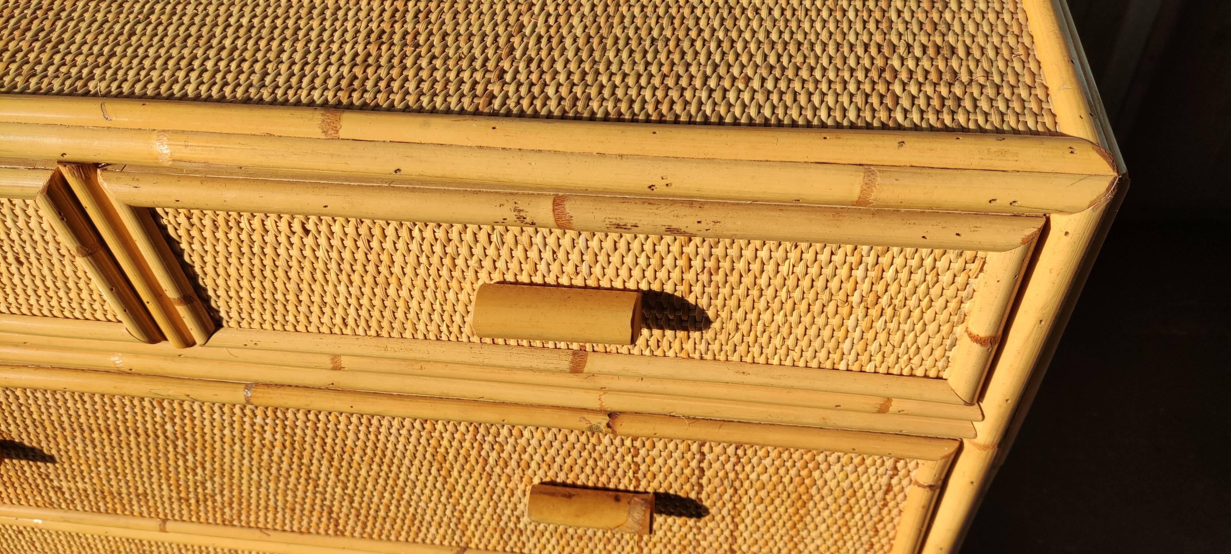 Chest of drawers 5 drawers in rattan and cannage