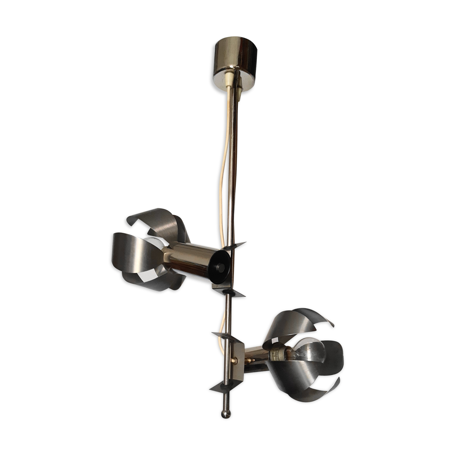 Chrome metal flower chandelier from the 70s