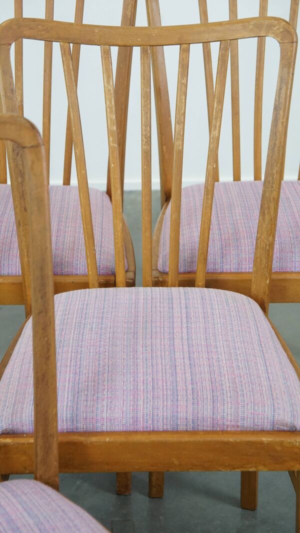 Lot de 6 chaises de salle à manger vintage au design danois des années 1970 avec assises en tissu violet clair