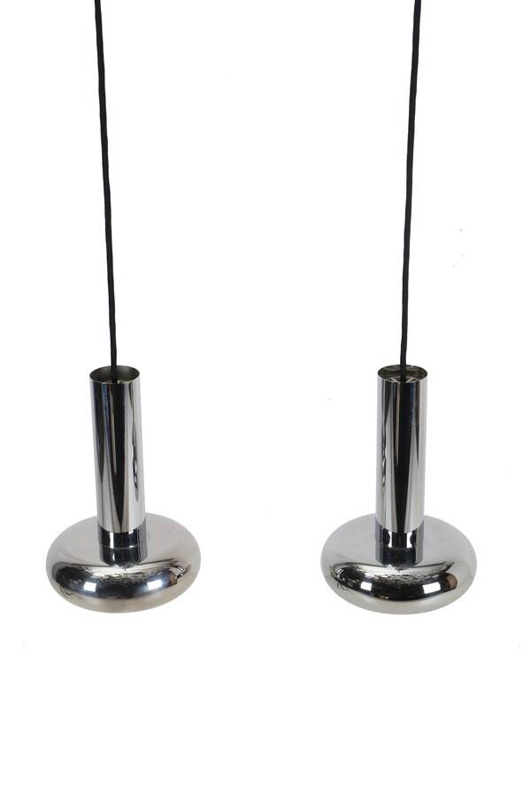 Space Age chrome pendant lamps / Mid-century modern design / 1960s / 1970s / Set of 2