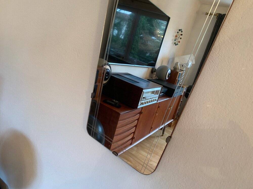 Asymmetric mirror with wood frame, 1960s