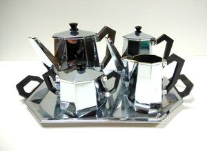 Rare Alessi model "Ottagonale" Coffee or Tea Service, 1936, Set of 5