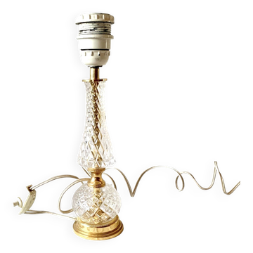 Ancien pied de lampe en cristal et laiton