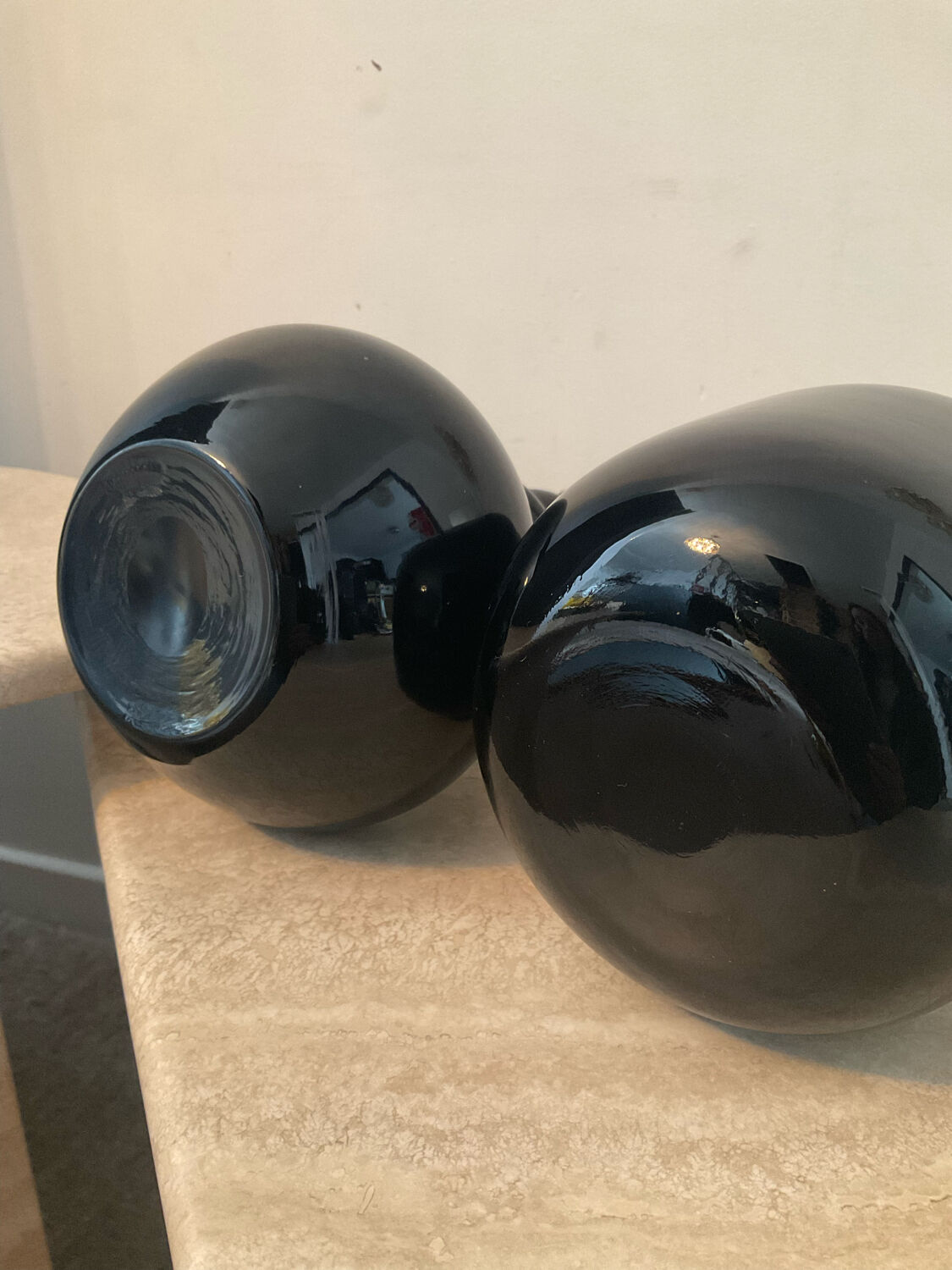 Duo of black opaline vases from the 60s and 70s