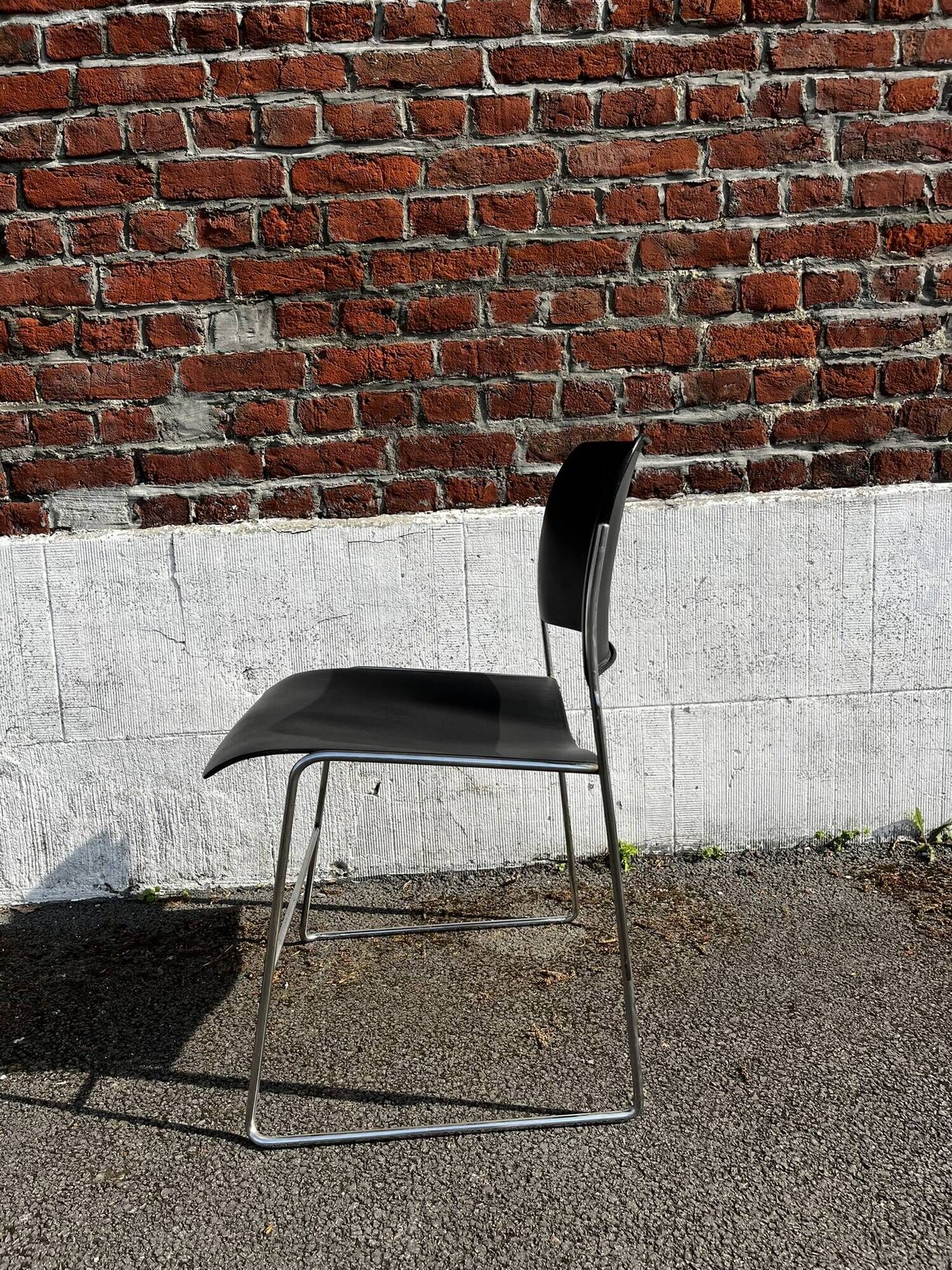 Set of 6 black metal chairs, model GF 40/4 by David Rowland.