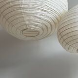 Large pendant light in Japanese-style natural rattan and linen in the shape of a drop H55 D60